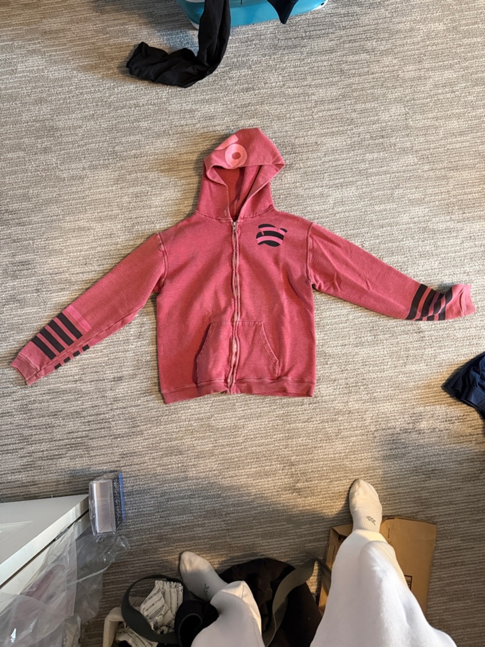 freecity Red Zip Hoodie with Black Stripe Details